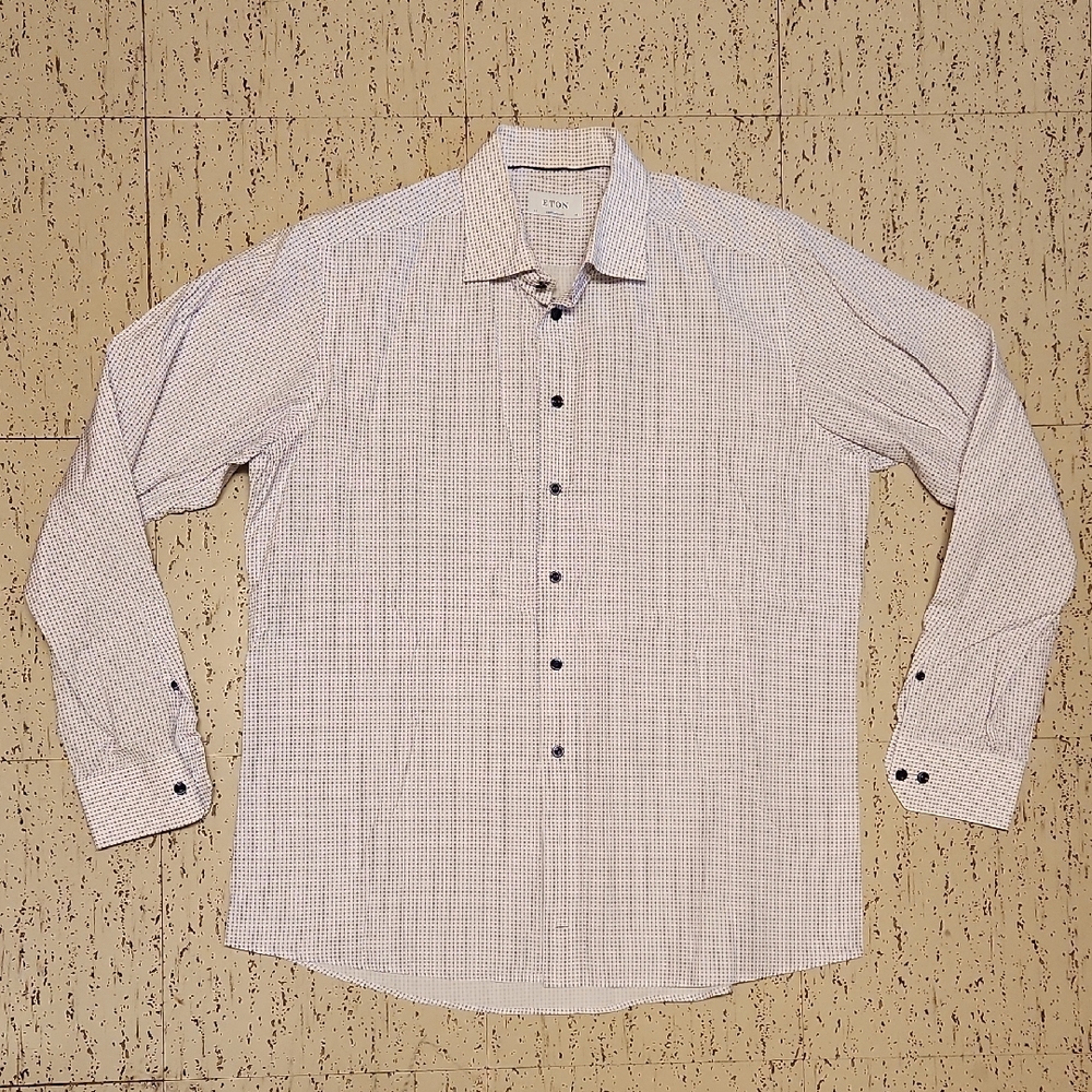 Eton Contemporary Star Pattern Long Sleeve Button Down Casual Dress Shirt
